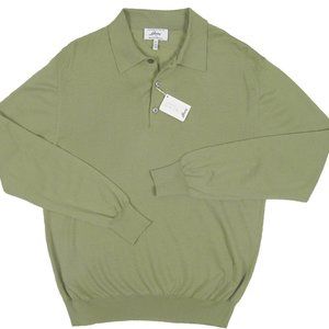 NEW Brioni Fine Wool Sweater! e 52 or 54  Green Polo Style With 3 Button Neck